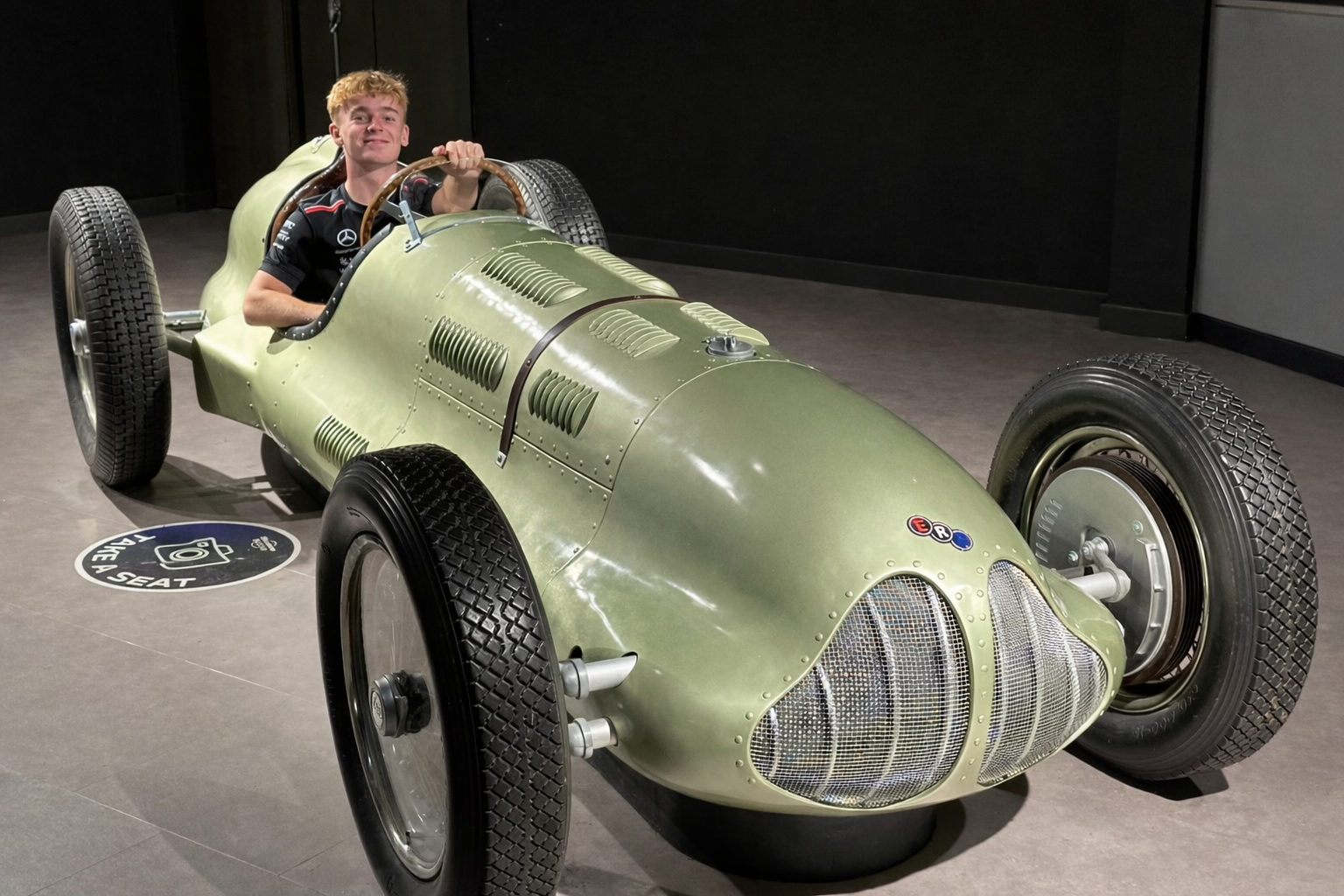 Joshua Worrall in a vintage racing car